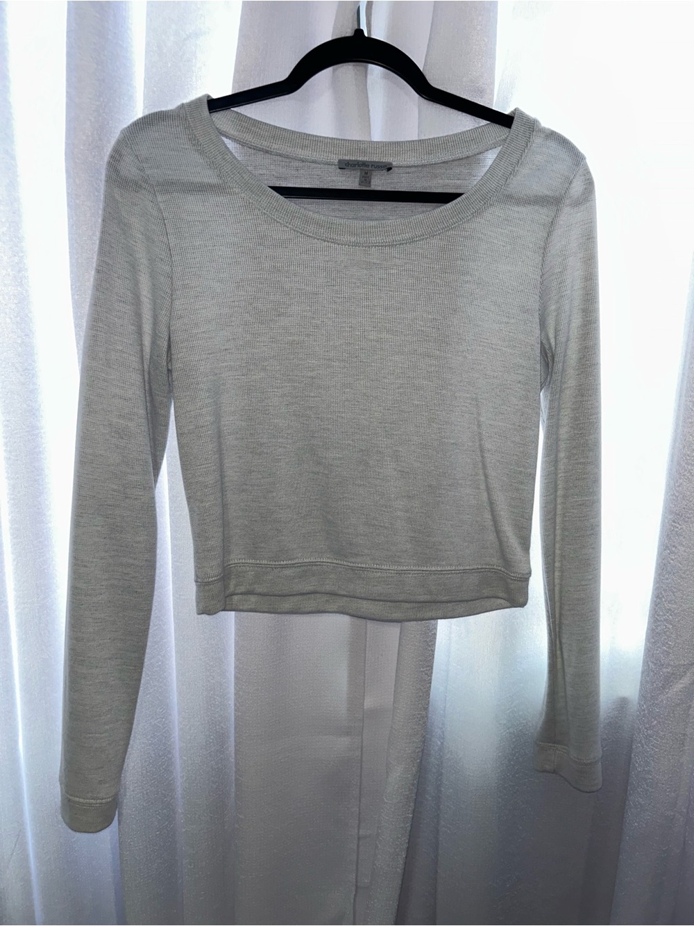 Charlotte Russe Light Gray Long Sleeve Scoop Neck Top